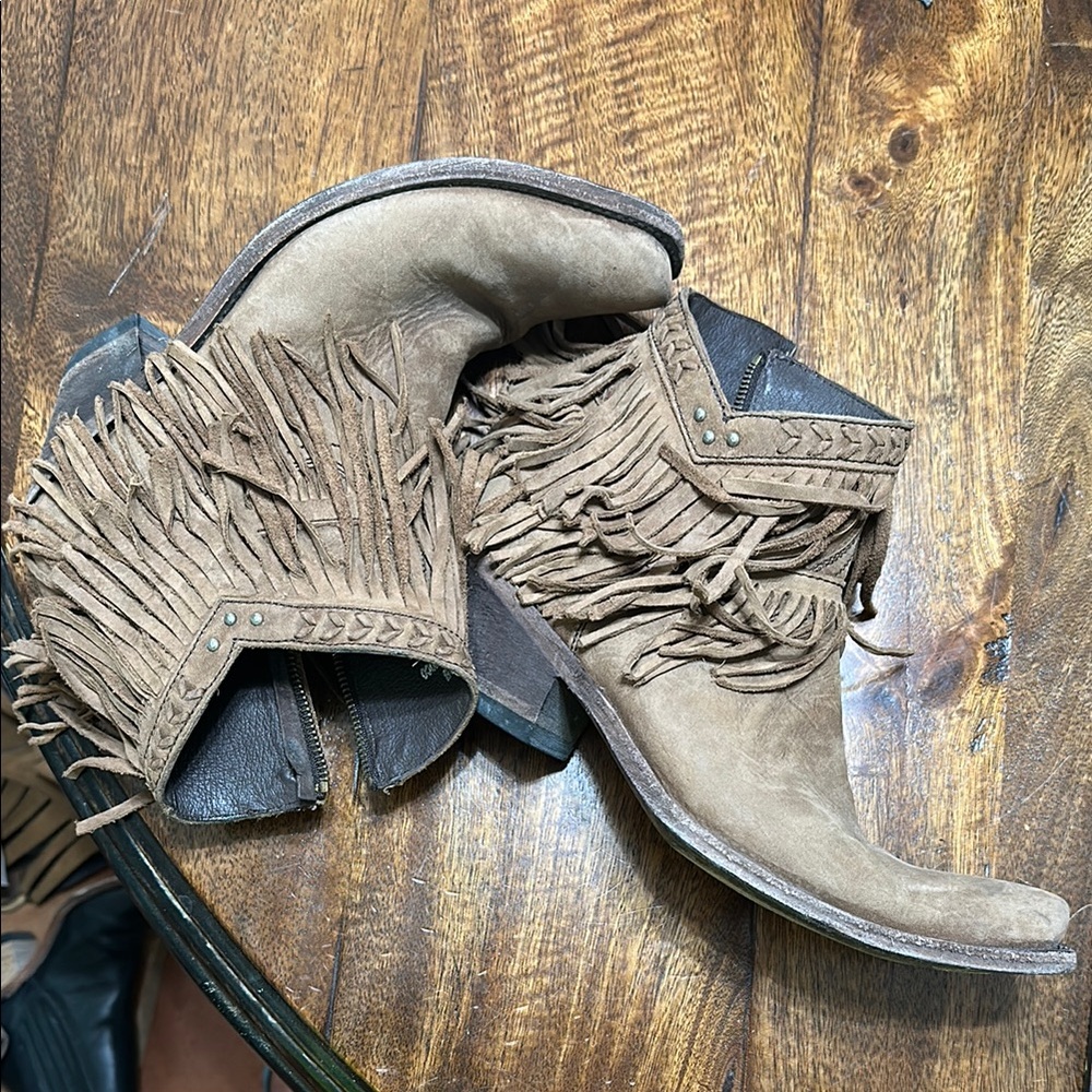 Old Gringo Fringe Tan Ankle Boots Boho - Picture 7 of 9